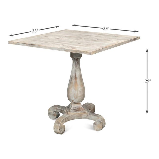 Antiqued Bistro Table in Grey Oak, Turned Pedestal For Sale - Image 12 of 12