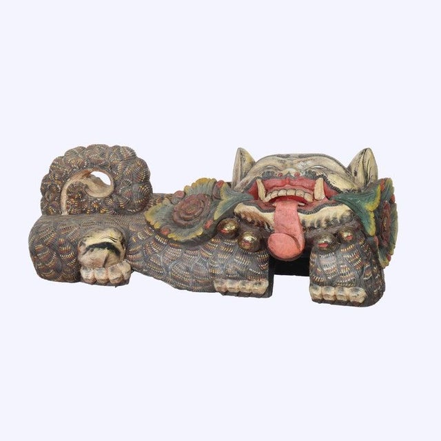 Chinese 20th Century Large Chinese Polychromed Carved Wood Foo Dogs - a Pair For Sale - Image 3 of 17