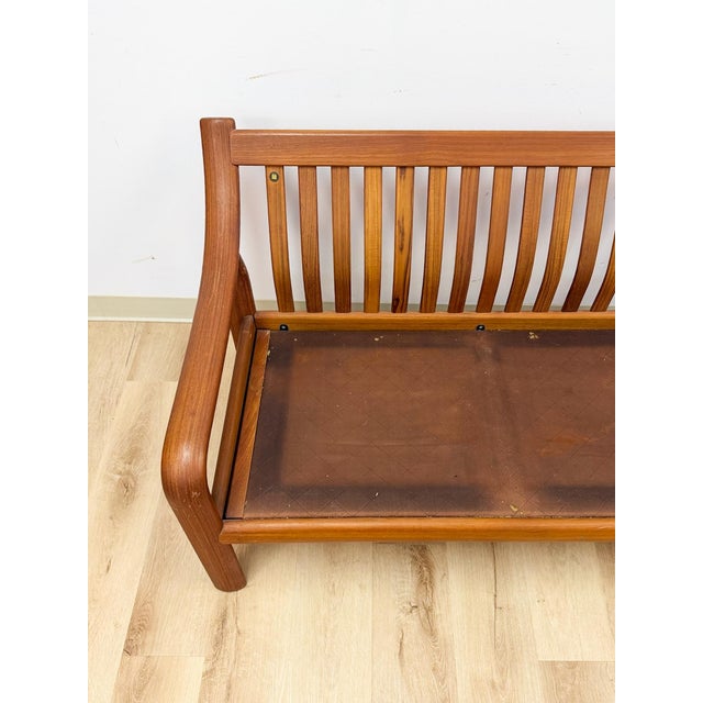 Mid 20th Century MCM Danish Modern Cognac Color Two Seat Couch Curved Bench Sculptural Seating For Sale - Image 5 of 14