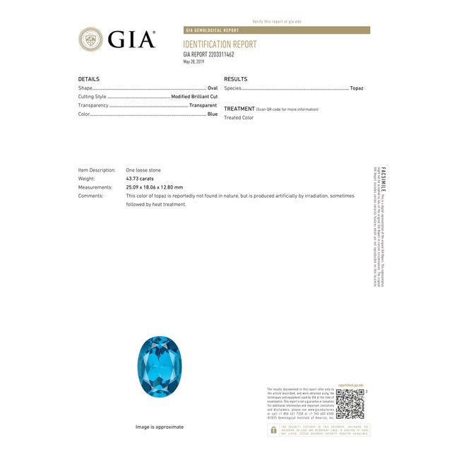 Metal Mid 20th Century 18k Yellow Gold Gia Certified 43.73ct Blue Topaz Bezel Necklace For Sale - Image 7 of 7