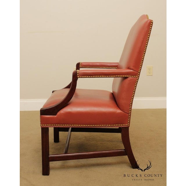 1990s Traditional Leather & Mahogany Tufted Armchair BucksEstateTraders 5 Out of 5 Stars For Sale - Image 6 of 10