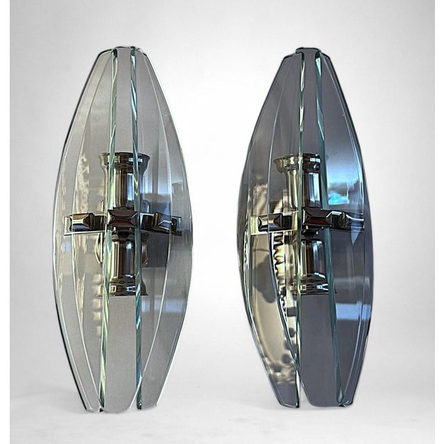 1970s 1970s Italian Pair of Wall Sconces Space Age Style Metal and Tempered Crystal For Sale - Image 5 of 18