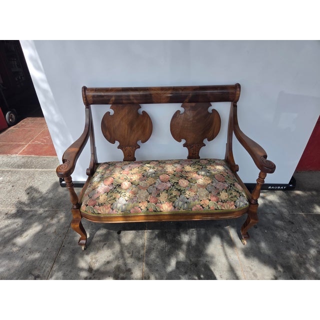 1900s Empire Art Nouveau Mahogany Settee Loveseat Parlor Seating For Sale - Image 9 of 12