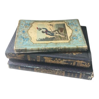 Mid-19th Century French Romantic Cartonnage Books - Set of 3 For Sale