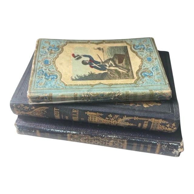 Mid-19th Century French Romantic Cartonnage Books - Set of 3 For Sale