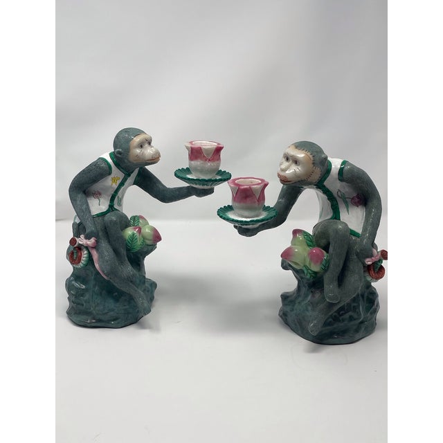Vintage Chinoiserie Monkey Candle Holders - A Pair For Sale - Image 10 of 14