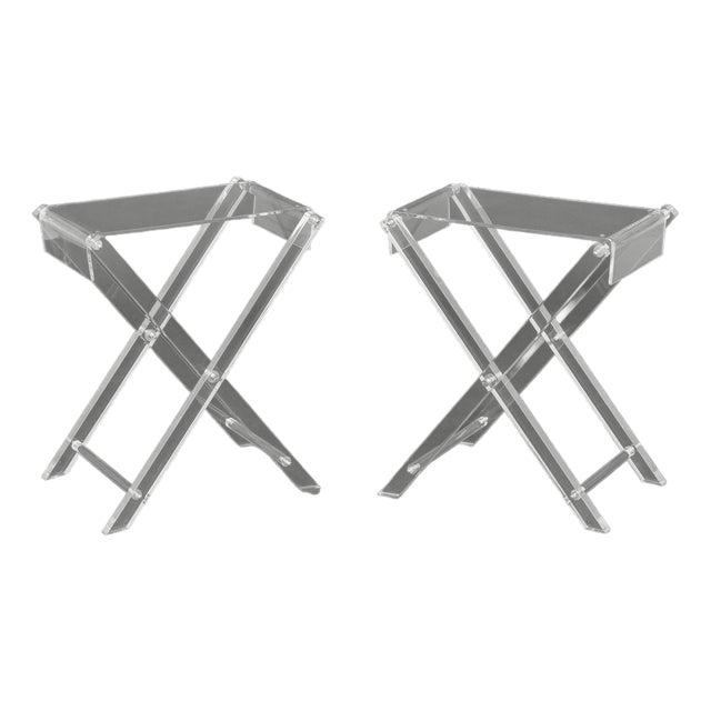 Spisani Italian Clear Acrylic Folding Tables, Pair For Sale