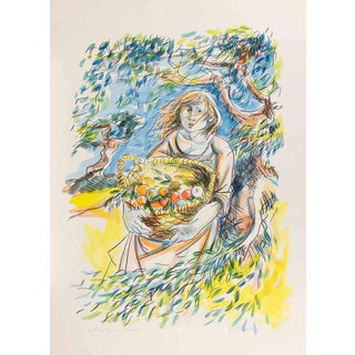 Giuliano Pulcini, Woman with a Basket of Fruit, 1970s, Lithograph For Sale