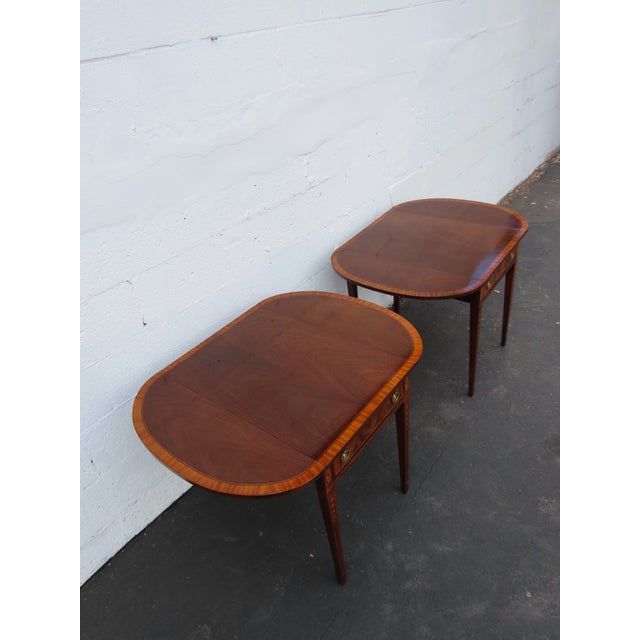 Wellington Hall Mahogany Inlay Drop Leaf Mahogany Side End Tables a Pair 6567 For Sale - Image 16 of 17