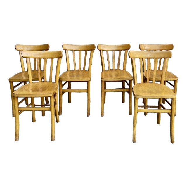 Beechwood Bistro Chairs from Luterma, France, 1950, Set of 6 For Sale