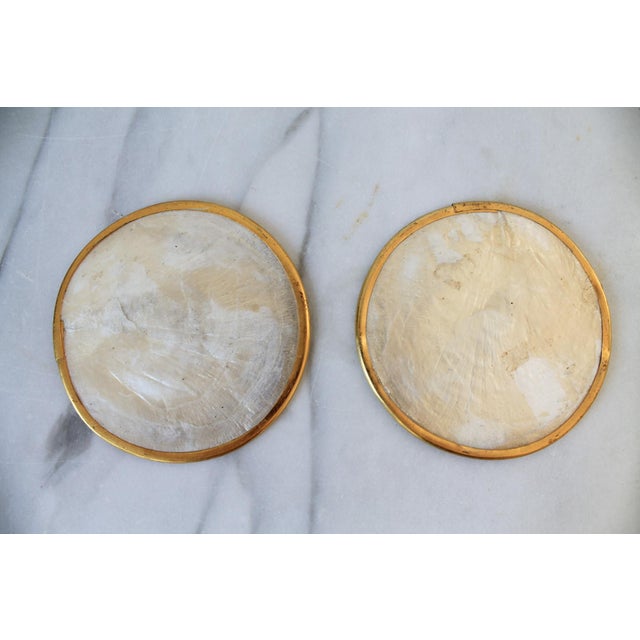 Cream Vintage Capiz Shell Trinket Trays & Coasters W/ Gold Scalloped Edges For Sale - Image 8 of 8