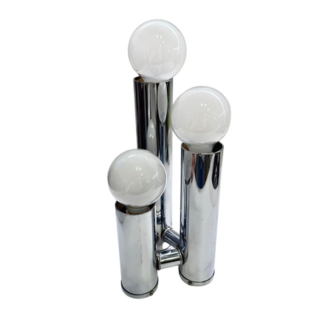 Vintage Space Age Three-Light Chrome Tubular Table Lamp For Sale - Image 4 of 6