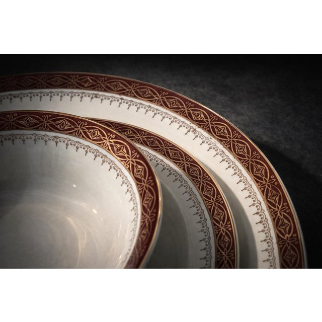 Vintage Alfred Meakin England Burgundy & Gold Ironstone Dinnerware Service for 6–8 – Plates, Bowls, Cups & Serving Pieces - 50-Piece For Sale In Los Angeles - Image 6 of 8