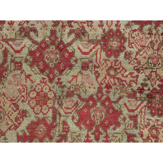 Antique Oushak Carpet, Handmade Oriental Rug, Pale Light Blue, Coral, Raspberry For Sale - Image 4 of 15