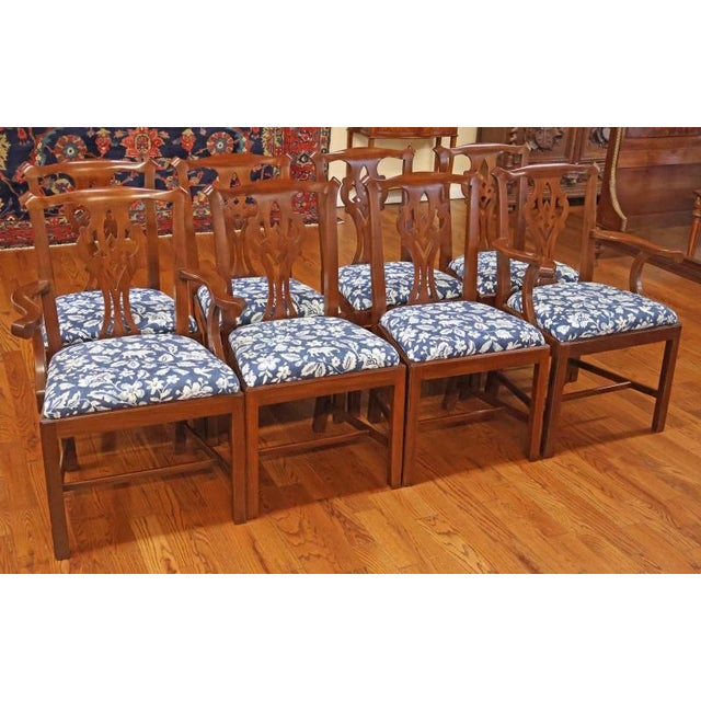 Set of 8 Henkel Harris 101S Solid Mahogany Chippendale Style Dining Chairs Dimensions : Arm chairs - 39" Tall X 26" Wide X...