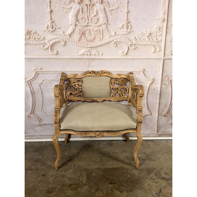 Antique Venetian Rococo Pierced Bench Settee- Hand Carved Bleached Walnut For Sale - Image 13 of 17