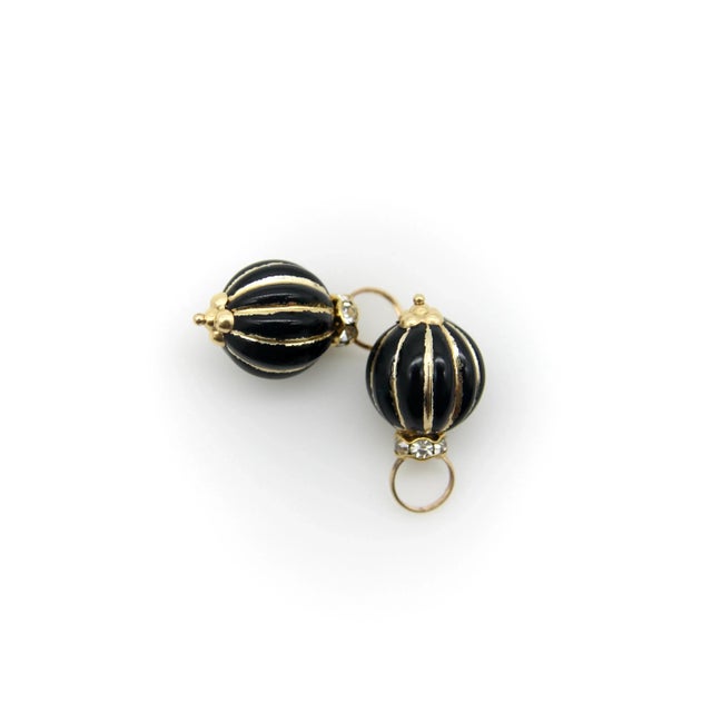 Vintage 14k Gold Black Enamel and Glass Charms or Earring Enhancers - 2 Pieces For Sale - Image 4 of 6