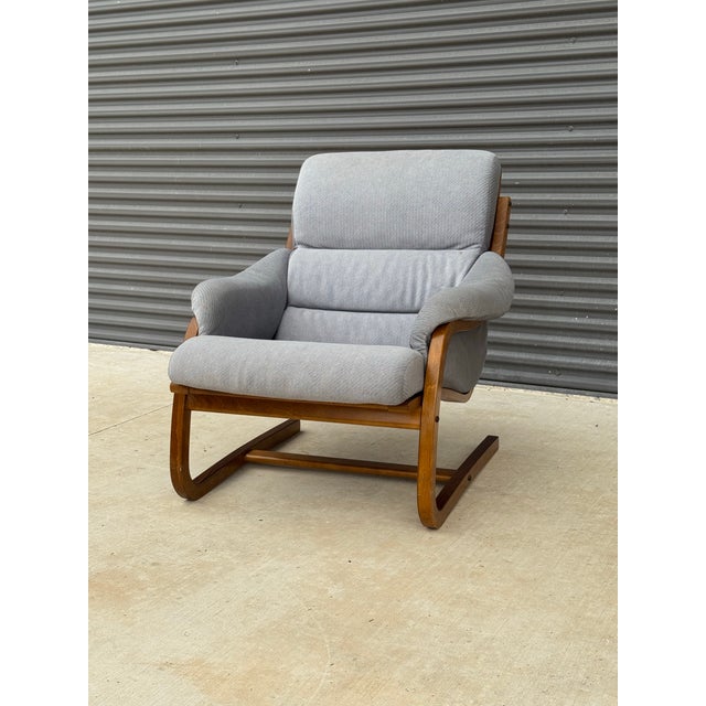 C. 1970s mid-century Danish Modern Stouby Polster teak bentwood cantilever lounge chair. Width:: 31 in Depth: 35 in Back...