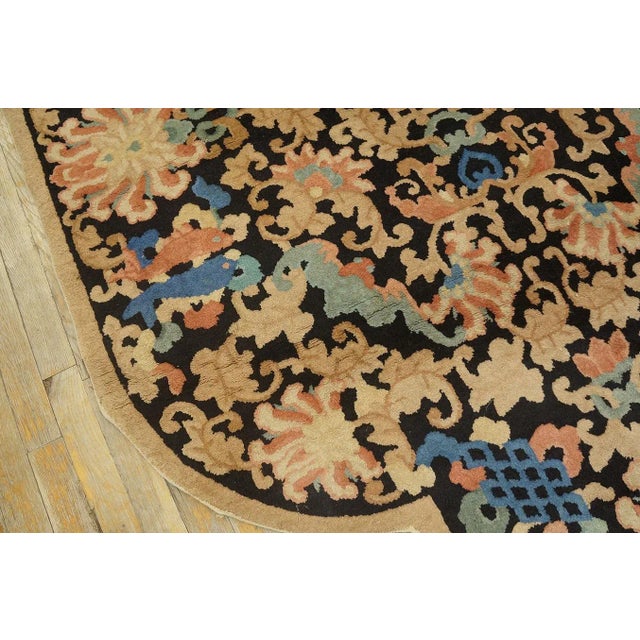 Textile 1920s Black Floral Antique Chinese Art Deco Carpet by Fetti - Li Workshop 4' 6''x 7' 6'' Knotted Wool Rug For Sale - Image 7 of 12