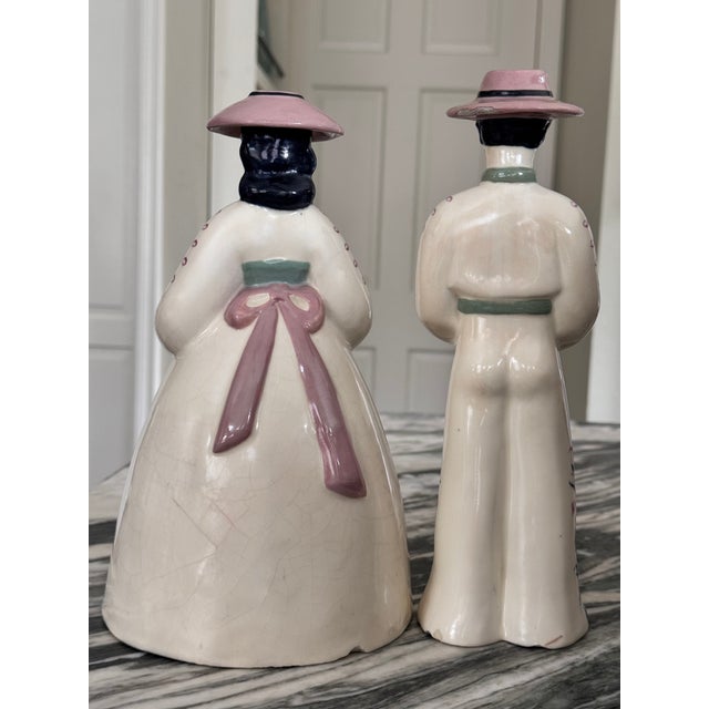 1930’s Weston Ware, California Plantation Couple Vase Pair - Set of 2 For Sale - Image 4 of 13