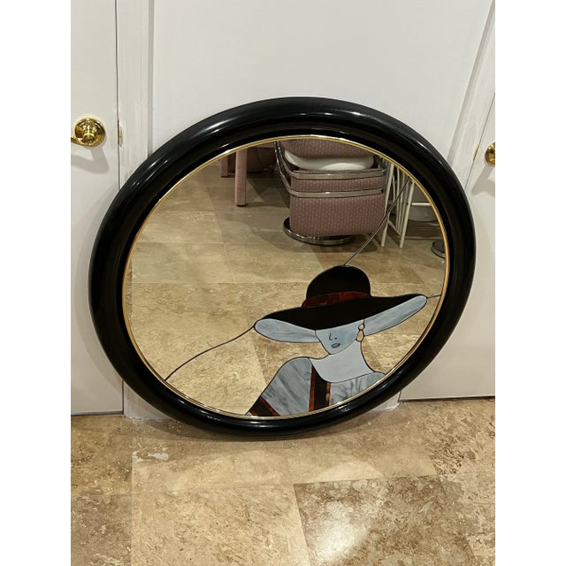 Contemporary Large Art Deco Style Black Lacquer Lady Mirror Attributes to David Marshall For Sale - Image 3 of 10