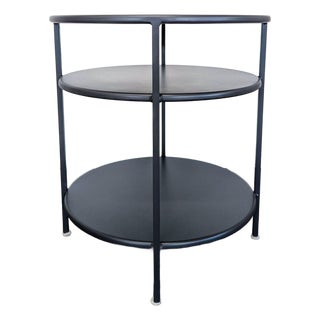 Room & Board Slim Round End Table With Shelves in Natural Steel For Sale