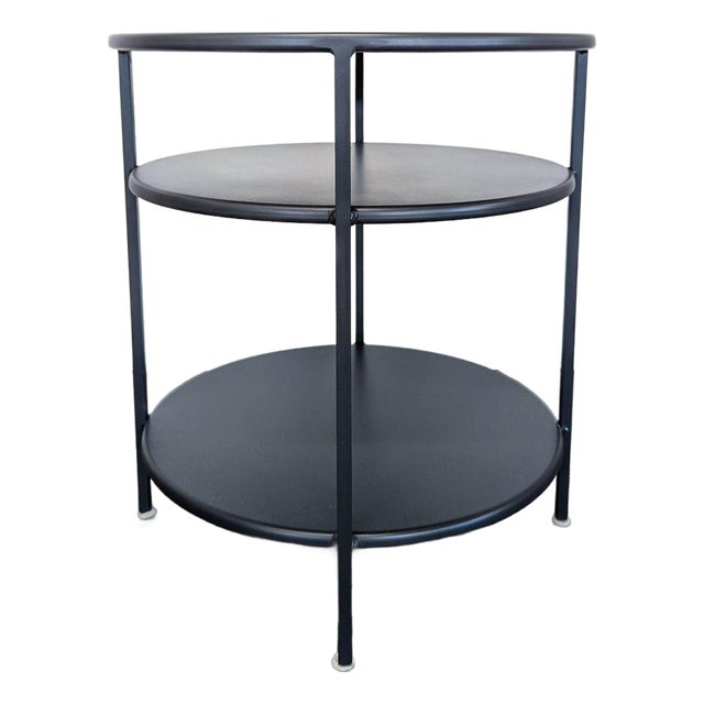 Room & Board Slim Round End Table With Shelves in Natural Steel For Sale