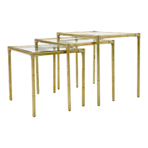 Mid 20th Century Solid Brass Faux Bamboo Italian Mid Modern Nesting Tables - Set of 3