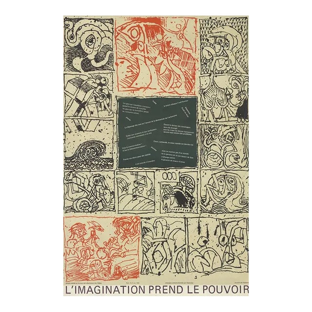 1968 Pierre Alechinsky 'L'imagination Prend Le Pouvoir' Modernism Black & White,Red Offset Lithograph For Sale