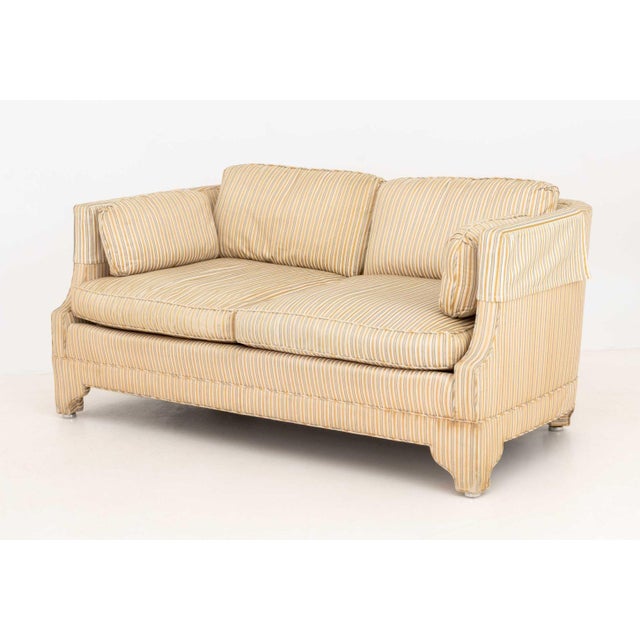 Pair of American Striped Pattern Fabric Upholstered Sofas For Sale - Image 16 of 16