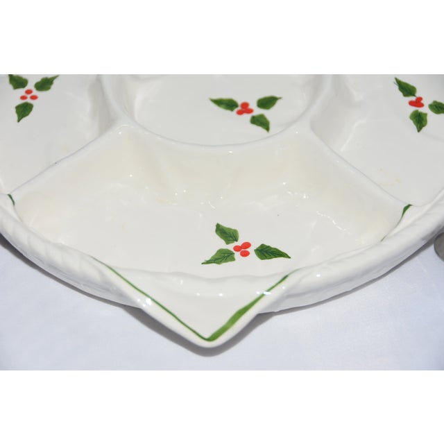 1980s Shafford Christmas Holly Serving Dish Divided Tray & Spreaders For Sale - Image 6 of 9