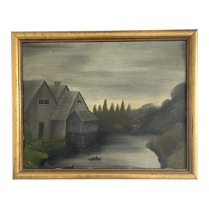 19th Century Landscape Oil Painting on Panel Framed in Golden Wood