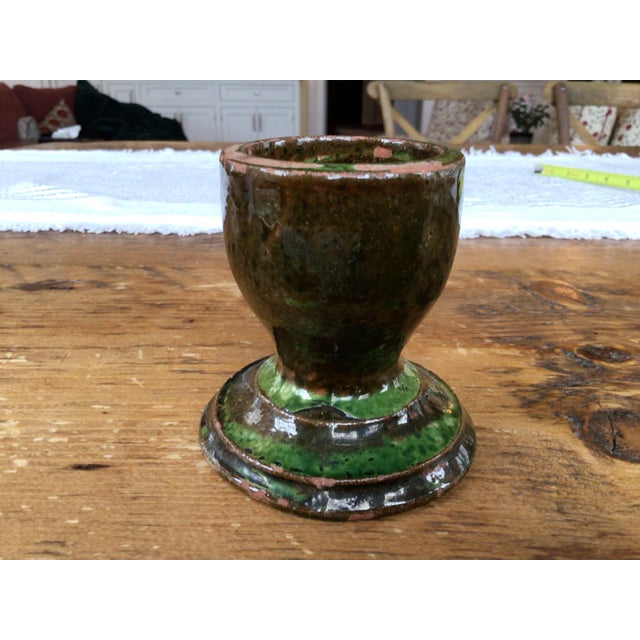 Olive Green Hand-Made Pottery Vase. Top measures 2.25” across.