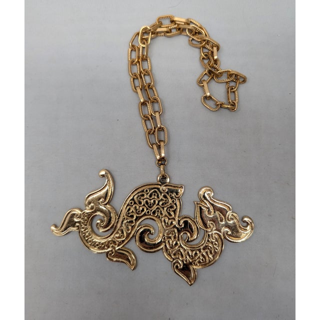 Vintage 1972 Signed Napier Goldtone Dragon Pendant Necklace For Sale - Image 11 of 11