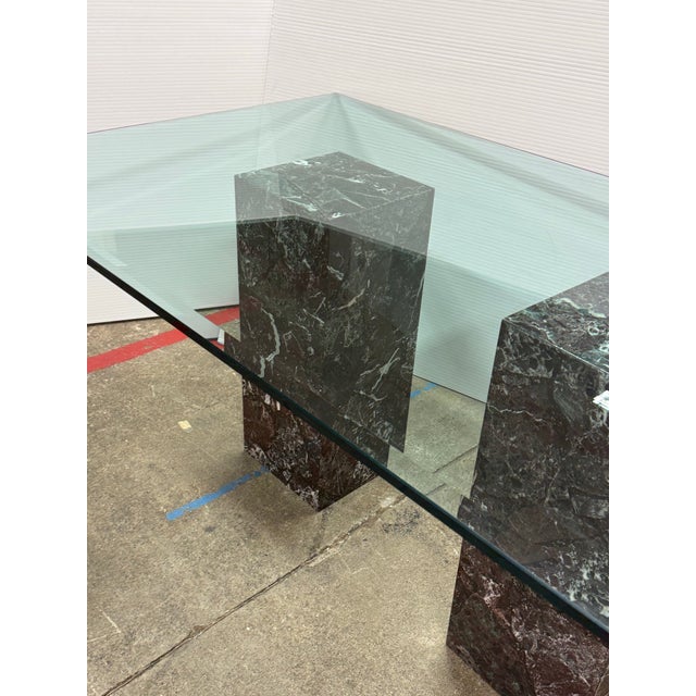 Vintage Faux Marble Bases + Glass Top Table For Sale In San Francisco - Image 6 of 12