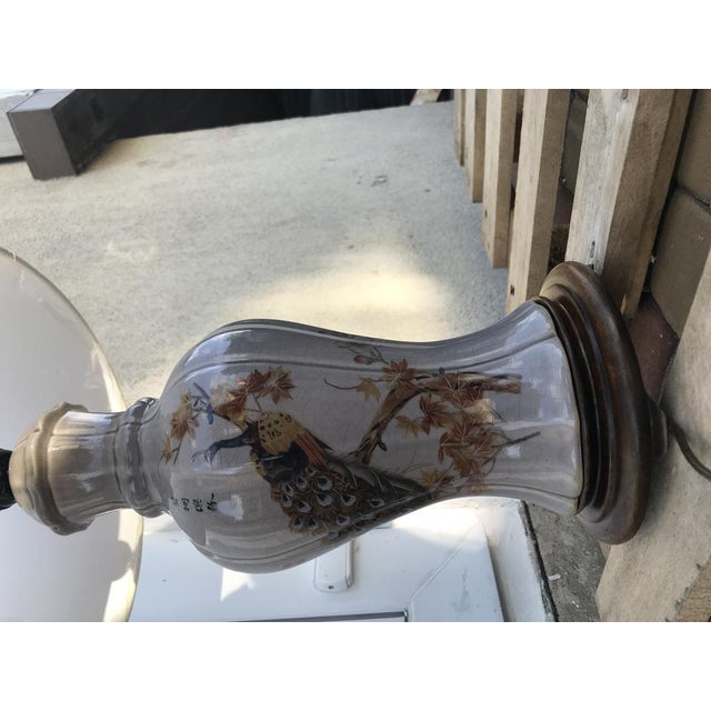 Japanese Ceramic Table Lamp with Peacock Motif For Sale - Image 9 of 18