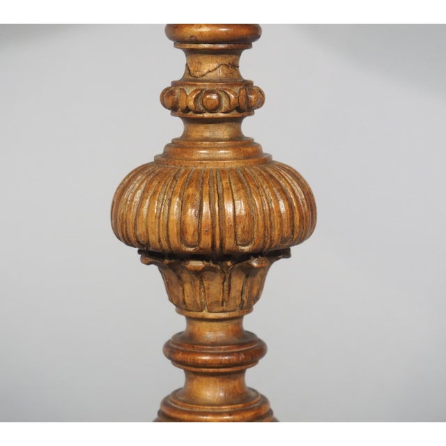19th Century 19th Century French Louis XIV Style Carved Wooden Candlestick Lamp For Sale - Image 5 of 17