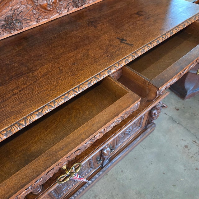 Late 19th Century Heavily Carved Oak Baroque Revival Sideboard Server With 2 Doors & 2 Drawers For Sale - Image 9 of 18