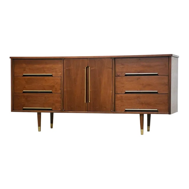 1950s Refinished Walnut and Brass Dresser For Sale