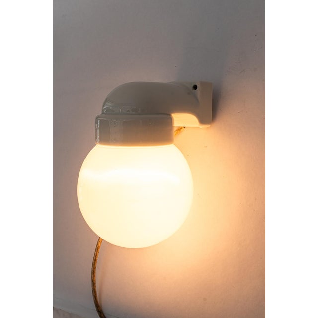 Glass Porcelain Wall Lamp with Opal Glass Shade, Vienna, 1920s For Sale - Image 7 of 13
