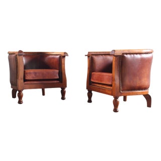 Vintage Danish Leather Chairs, 1930s, Set of 2 For Sale