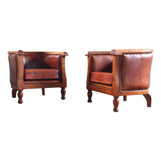 Vintage Danish Leather Chairs, 1930s, Set of 2 For Sale