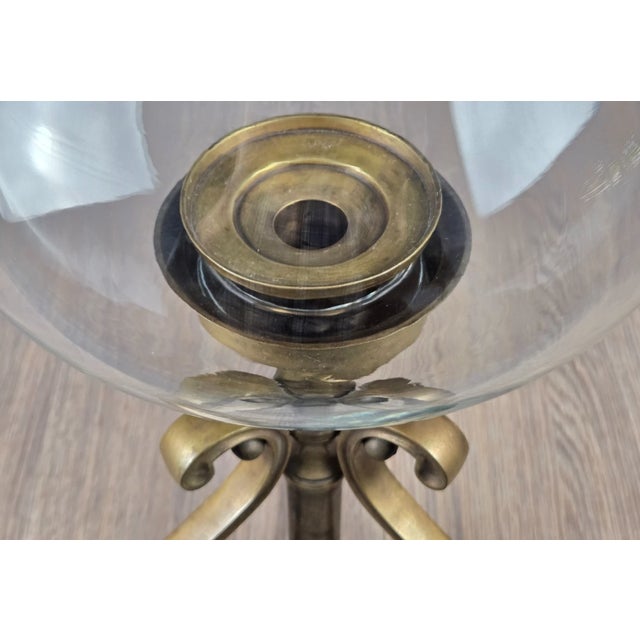 Brass 1990s 23.5" Castilian Imports Solid Brass Scroll & Glass Hurricane Candle Holder For Sale - Image 8 of 15