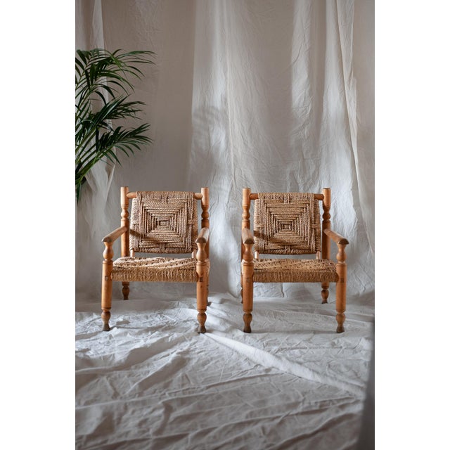 Wood Wooden and Rope Chairs by Adrien Audoux & Frida Minet, 1960s, Set of 2 For Sale - Image 7 of 7