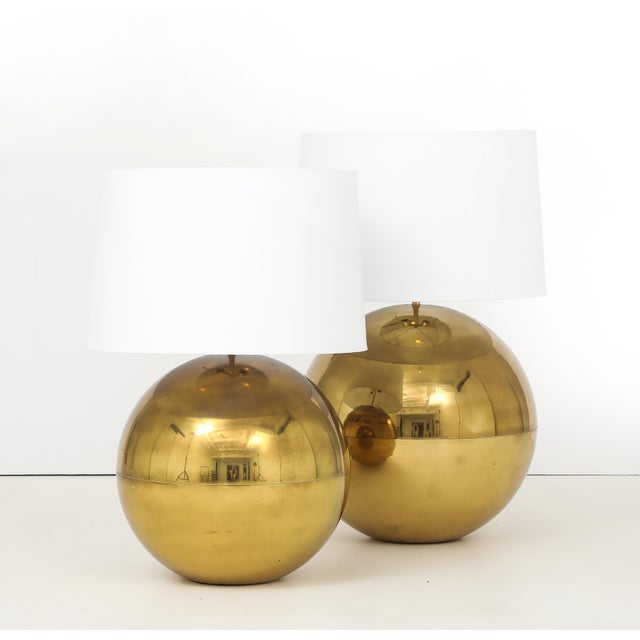 Karl Springer Karl Springer Orb Brass Large and Small Table Lamps For Sale - Image 4 of 18