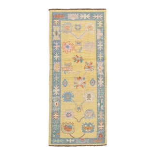 Yellow Modern Oushak Handmade Wool Runner For Sale