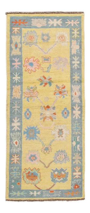Yellow Modern Oushak Handmade Wool Runner