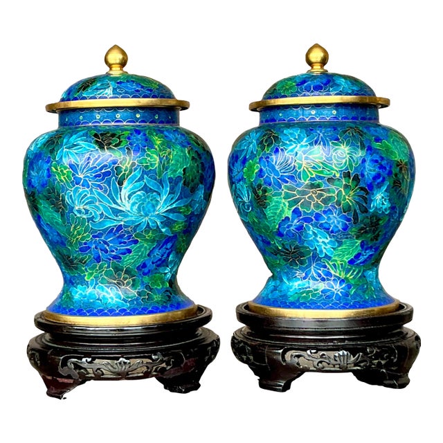 Vintage Asian Cloisonné Urns - a Pair For Sale