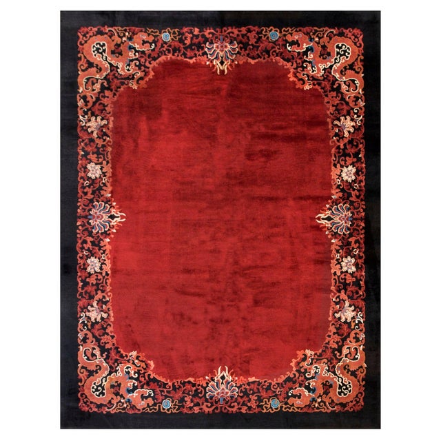 Textile Fabuluos Red Open Field Color With Nice Floral Border Antique Chinese Art Deco Rug For Sale - Image 7 of 7