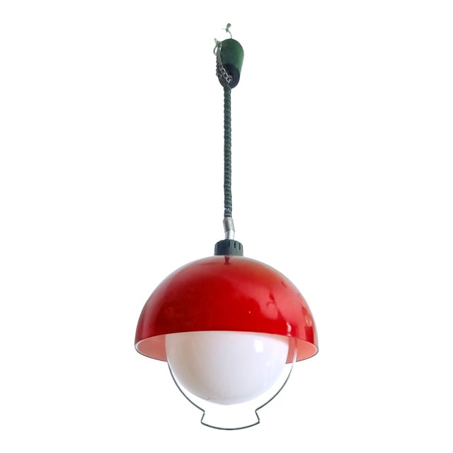 Vintage Space Age Pendant Light in Red and White, 1970s For Sale - Image 4 of 12